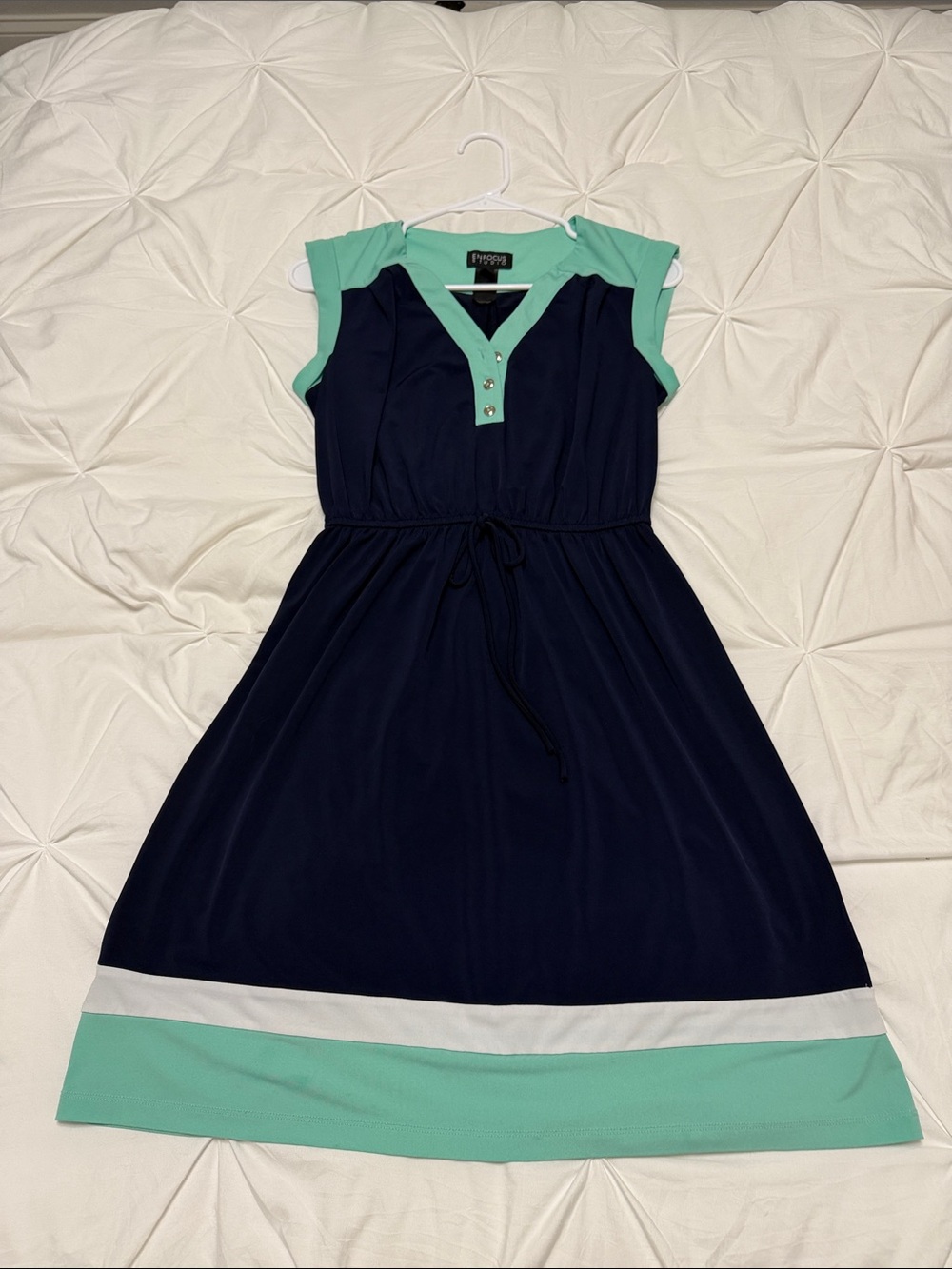 Enfocus Studio Navy and Mint Colorblock Midi Dress